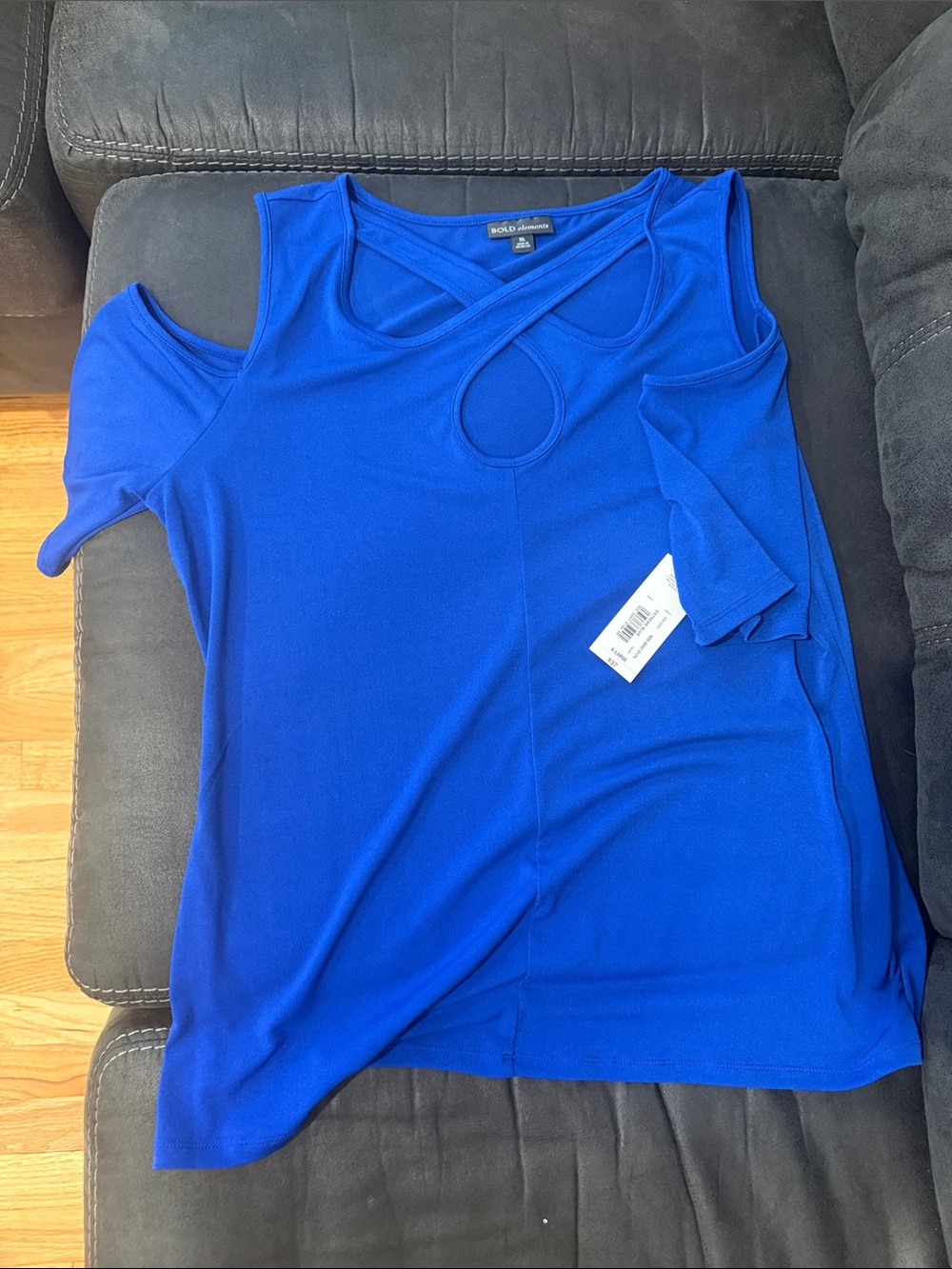 BOLD elements Royal Blue Cold-Shoulder Keyhole Crossover Top